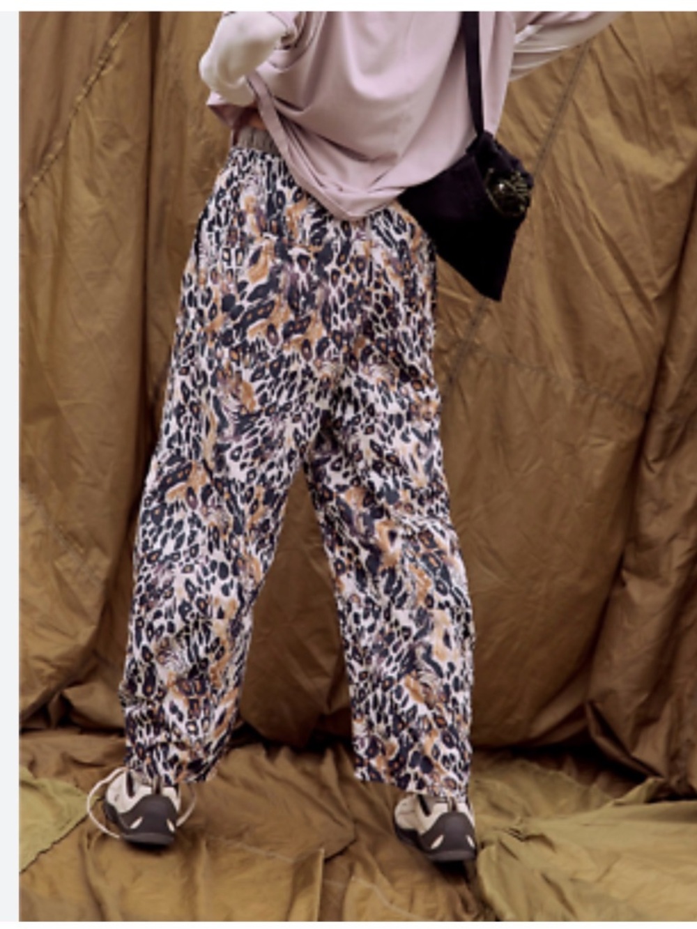 Free People Animal Print Wide Leg Joggers - Black & Tan